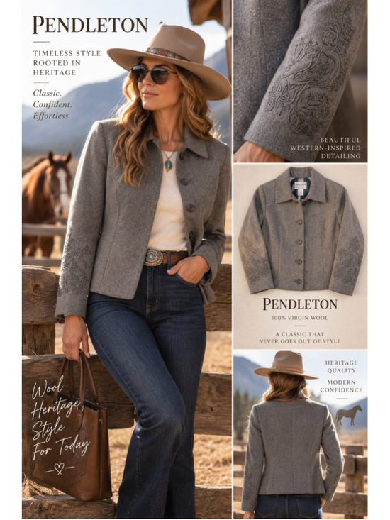 Pendleton Jackets & Blazers - Pendleton Women’s Size 10 100% Wool Embroidered Blazer Gray Size 10 - Medium